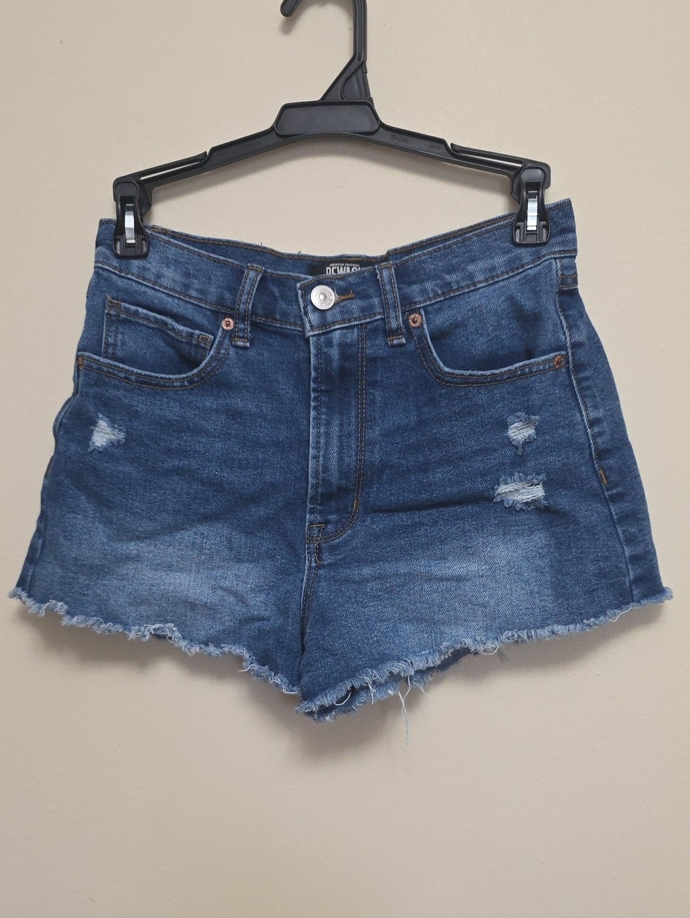 Rewash Dark Blue Distressed Denim High-Rise Shorts